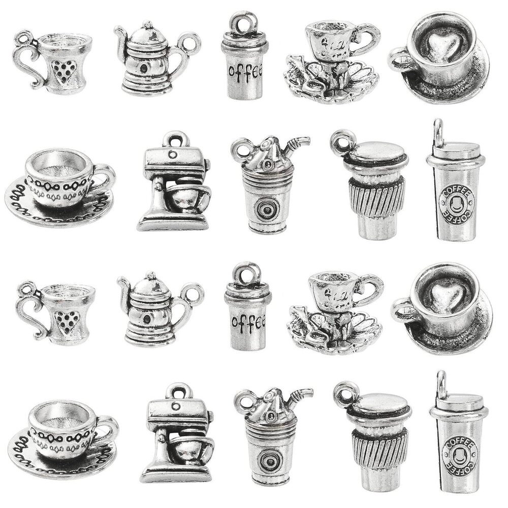 9808 50pcs Tibetan Coffee Charms Mixed Styles Afternoon Tea Cup Antique